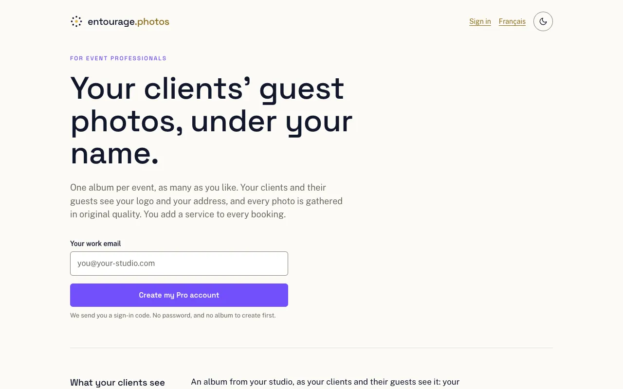 The top of the public Entourage Pro plan page
